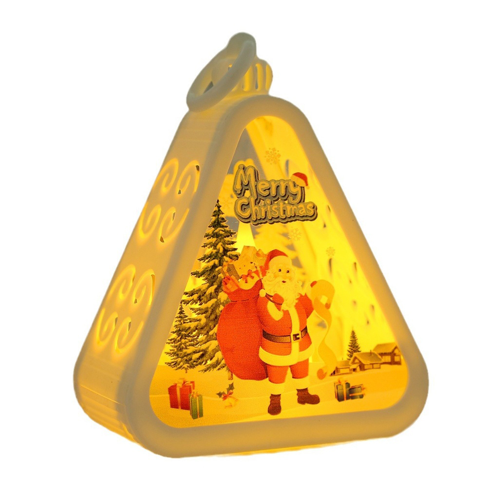 Christmas Triangle Lantern Plastic Santa Claus Snowman Tree Festival Lamp Mini Table Ornaments Home Decoration Party Scene Props