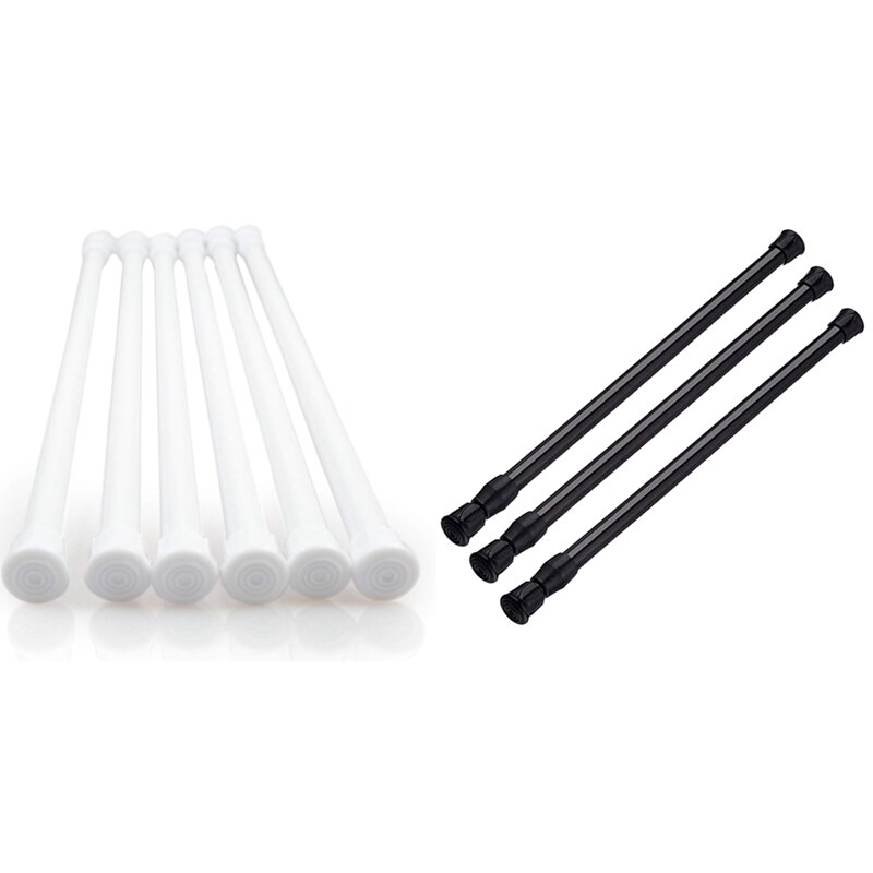 6 Pack Tension Rods, Adjustable Spring Cupboard Bars Rod &amp; 3PCS Tension Rod Black Spring Curtain Rods 27.5 to 47 Inch: Default Title