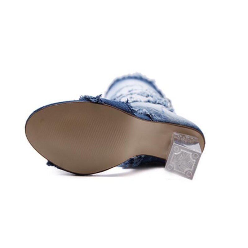 Europæisk og amerikansk krystal chunky og peep-toe sandaler moderigtigt bagbindebælte cowboy klud højde hæl kvindelig co