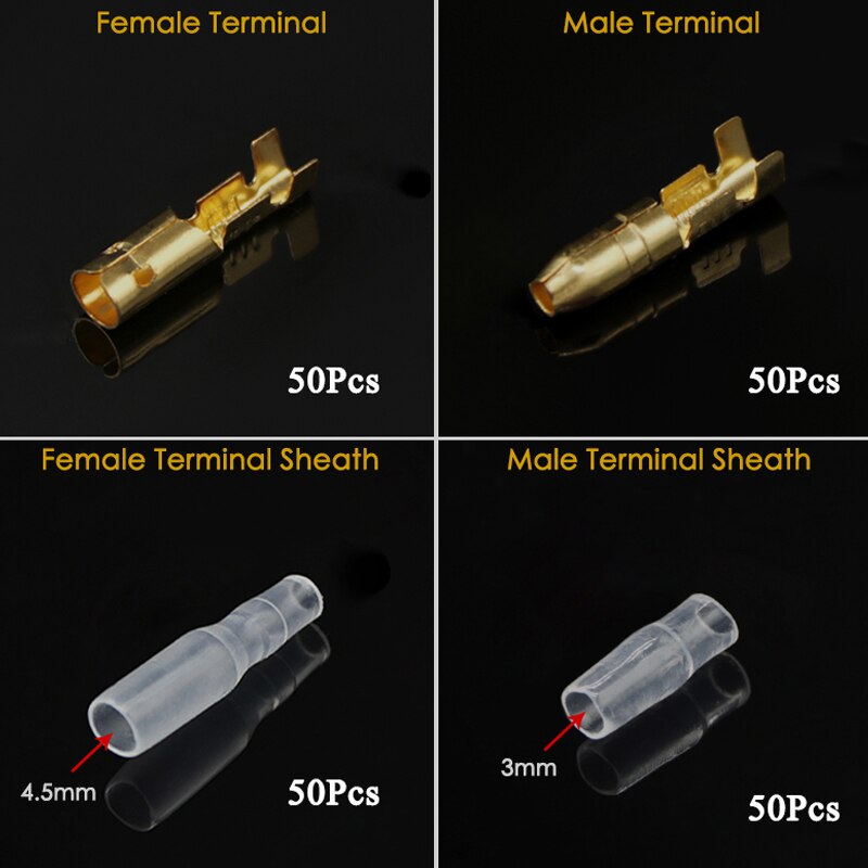4.0 Bullet Terminal Auto Draad Connector Diameter 4Mm Mannelijke En Vrouwelijke Terminal + Isolerende Omhulsel Koudgeperste Terminal: 50Sets (400pcs)