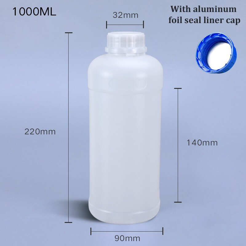 Tom 1000ml hdpe flaske til alkohol/shampoo/maling rund plastbeholder madkvalitetsflasker 4 stk/parti: Gennemsigtig-b