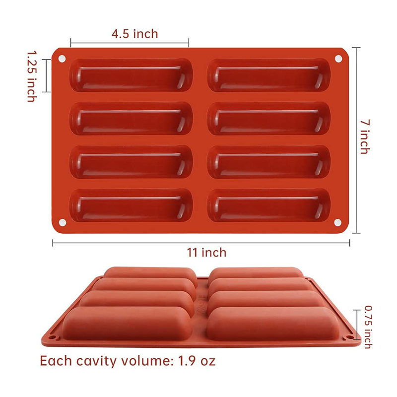 Twinkie-Silikonform mit 8 Mulden, Kuchenform, Eclair Puff-Backform, antihaftbeschichtet, Müsli, Energieriegel, Schokolade, Trüffel, Butterform
