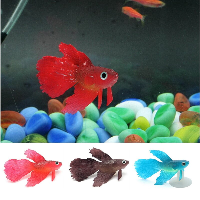 Aquarium Decoration Silicone Artificial Goldfish Floating Betta With Sucker Cup Fluorescent Fish Tank Ornament Landscaping