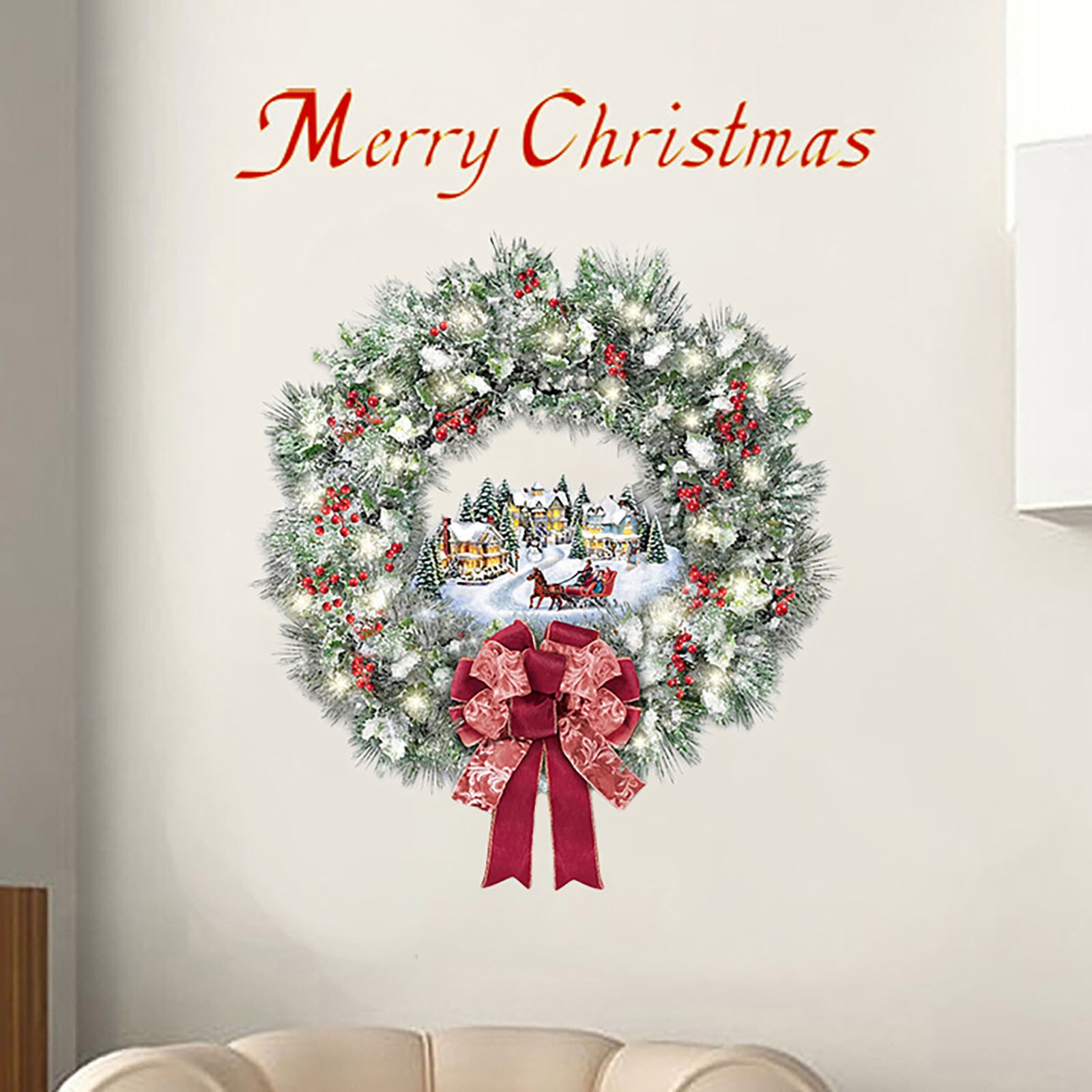 Merry Christmas Window Wall Stickers Posters Decals Waterproof Blessing Happy Year Christmas Wreath Home Decor 1105