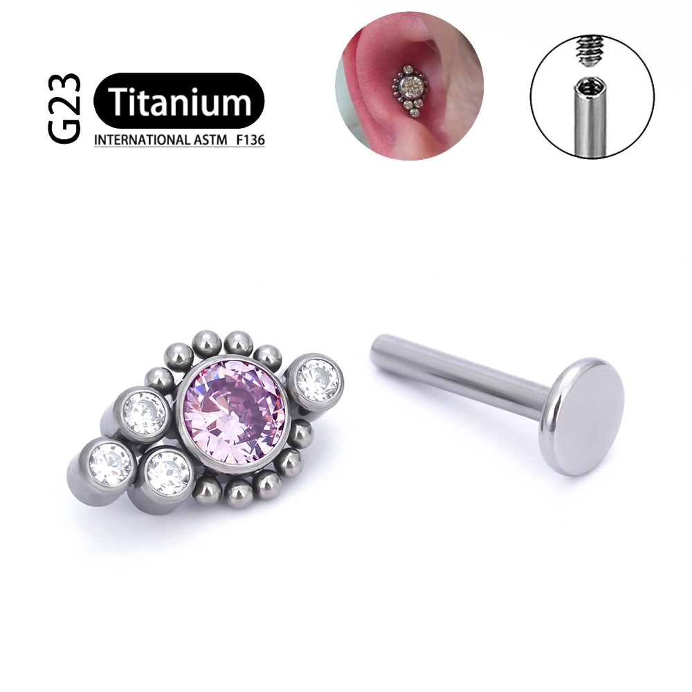 G23 titanio ASTM F136 cartílago pendientes circón ópalo ágata Labret labio Tragus de Navidad joyería Piercing para mujeres