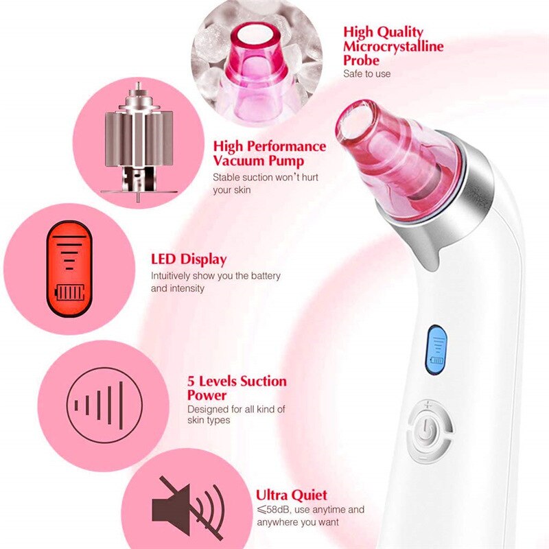 Facial Vacuum Blackhead Whitehead Remover Electric Face Nose Cleaner T Zone Pore Acne Pimple Removal Skin Care Beauty Clean Tool
