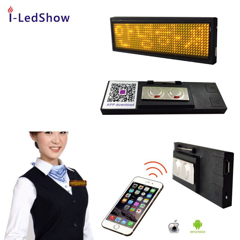 Wearable Pin LED Name Badge Tag With Scrolling Message Programmable Mini Display led display badge