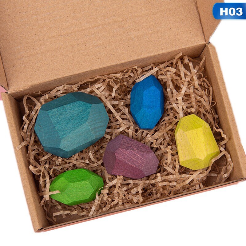 Regenboog Gekleurde Houten Stone Kids Bouwsteen Educatief Speelgoed Creatieve Nordic Stijl Stapelen Blok Spel Kinderen: H03