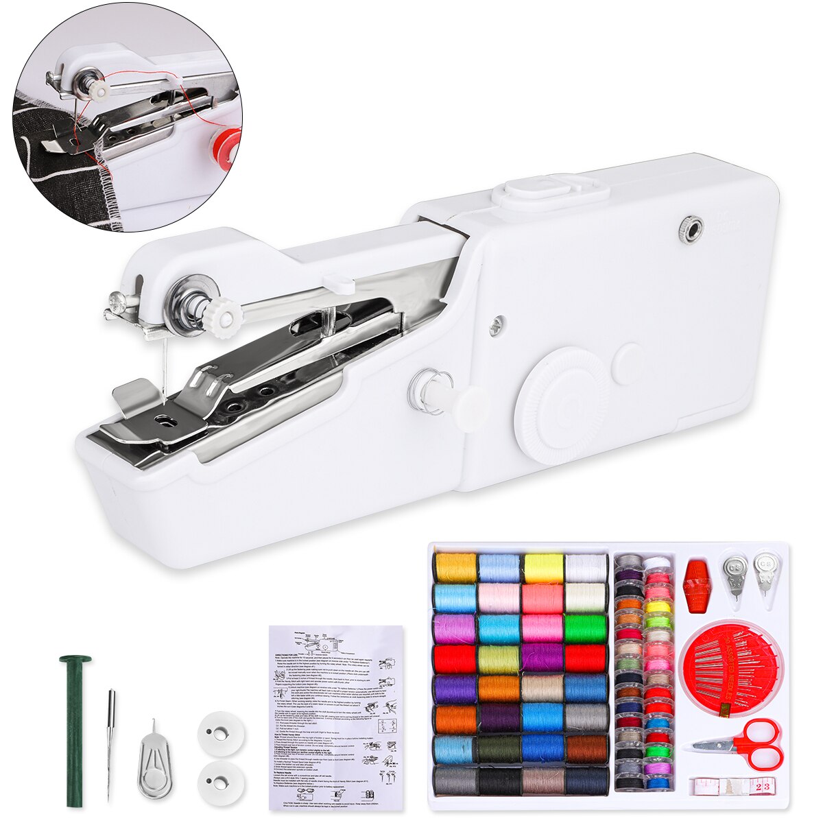 Handheld Sewing Machine Portable Mini Electric Handmake Sewing Tool Stitching Machine Handy Stitch For Fabric Clothing 1pcs: Machine and 32 color