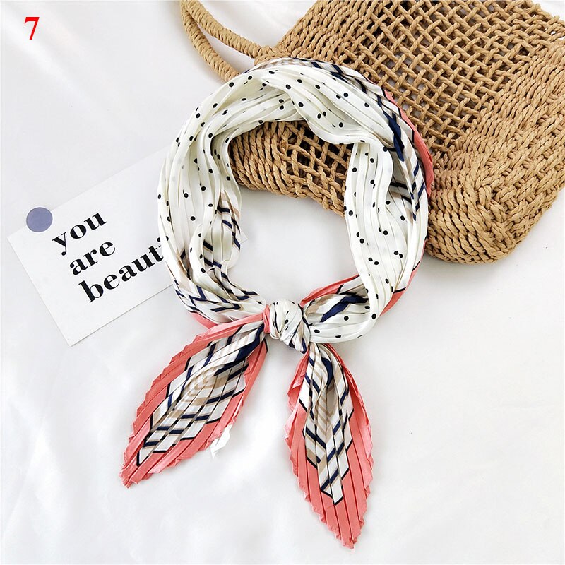 70*70cm Wrinkle Small Silk Scarf For Women Chiffon Square Scarf Fold Scarf Floral Striped Printed Women Office Scarves Foulard: 7