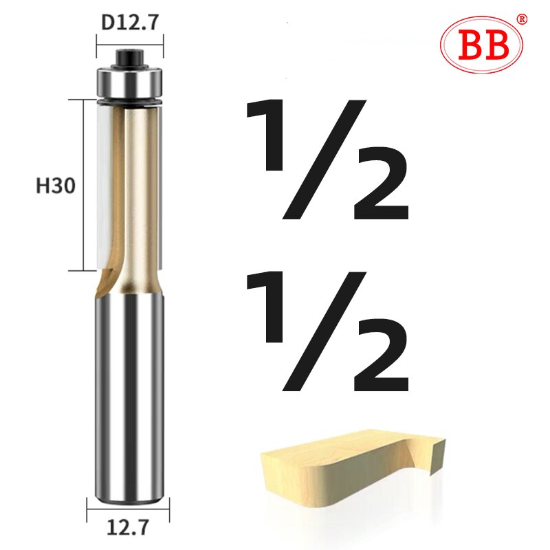 BB Router Bit Bearing Spiral &amp; Straight Flush Trimming Tool Woodworking 1/2 1/4 Diameter Carbide CNC Side Milling Cutter DIY: 1-2x1-2