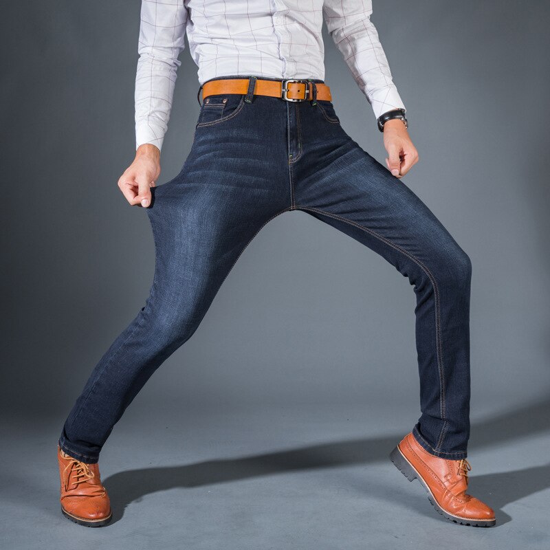 Heren jeans heren casual jeans slank recht hoge elasticiteit voeten jeans losse stretch lange broek heren denim broek