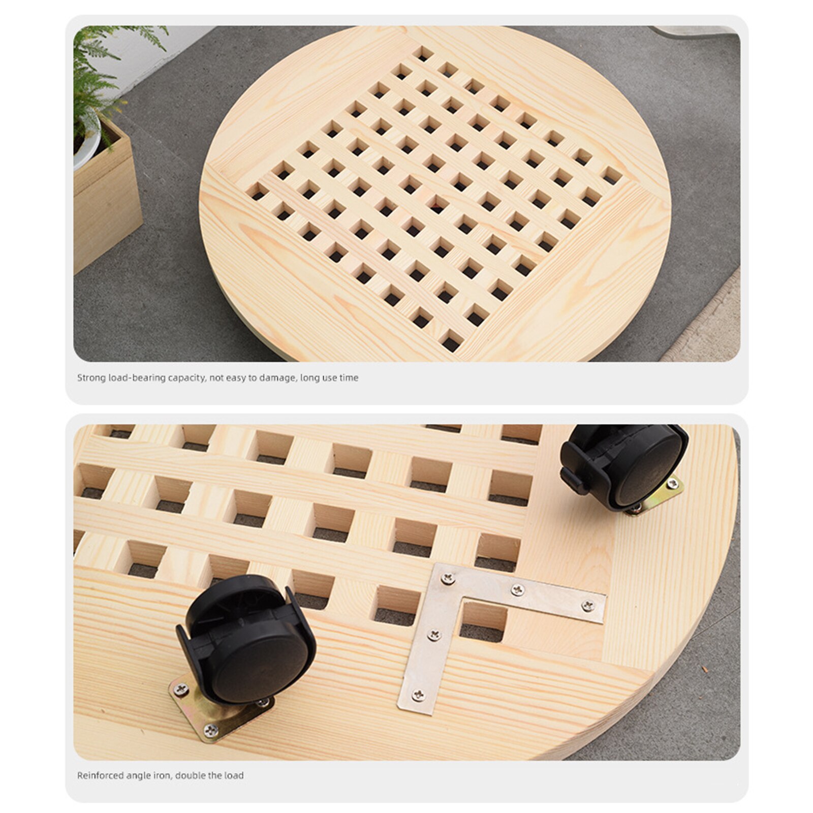Wood Flower Pot Removable Tray Plant Holder Stand Base with Wheels Planter Flowers Pot Mover Trolley Plate Stand Gard