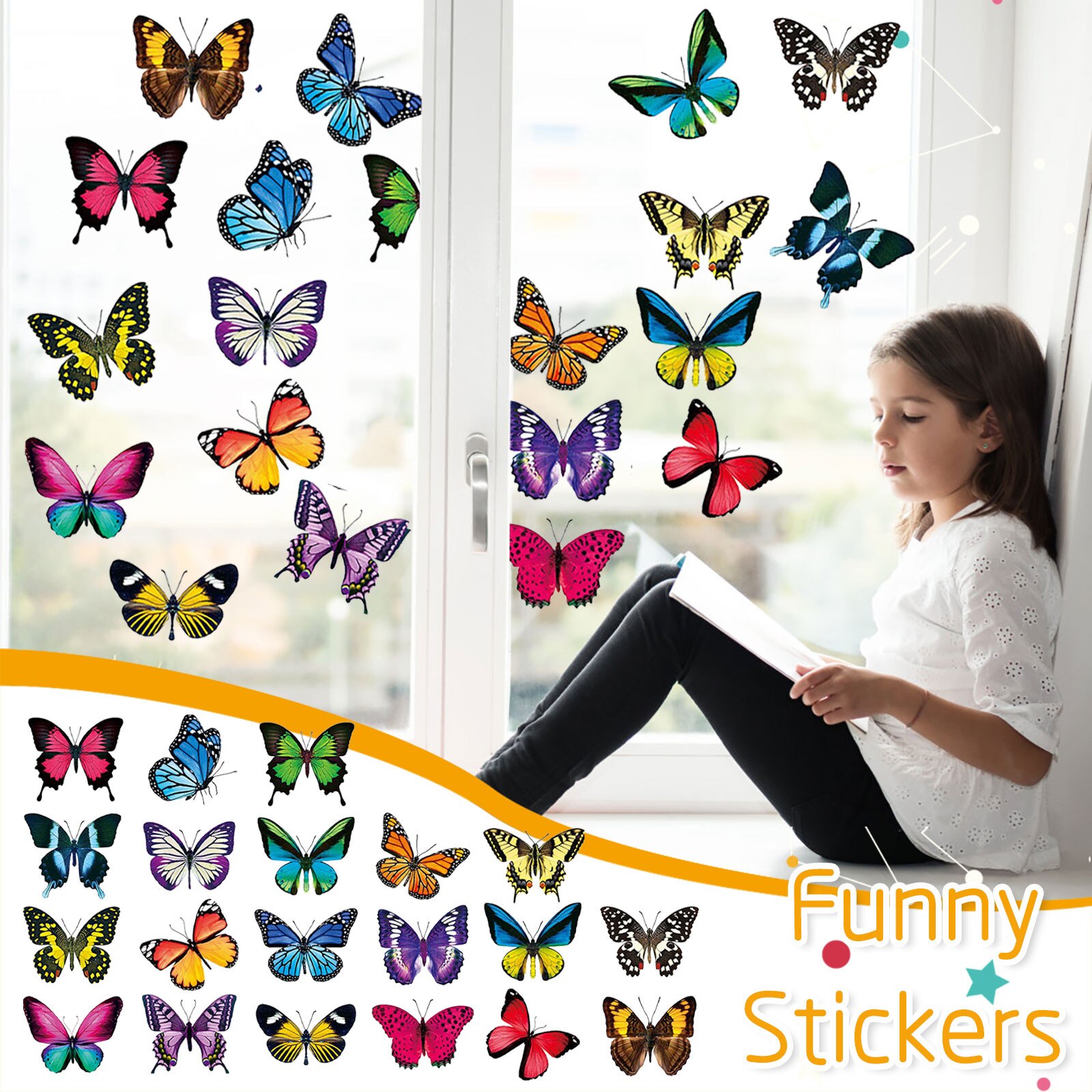 Grote Mooie Kleurrijke Vlinders Cling Window Stickers Helpen Voorkomen Vogel-St Muurstickers Наклейки На Стену