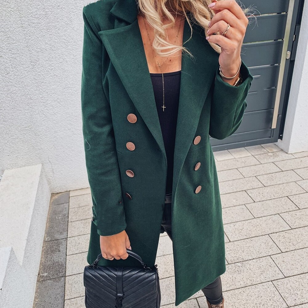 Warm Wool Coats Winter Ladies Solid Color Single Breasted Khaki Woolen Coat Women Female A-Line Long Overcoat D30