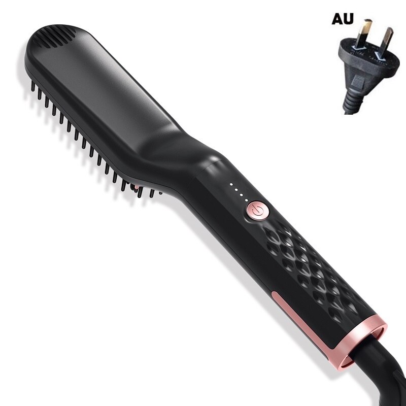 Cepillo eléctrico 3 en 1 para alisar y alisar el cabello para hombres, peine para Barba y plancha, keratina, cepillo de estilismo: AU black No box