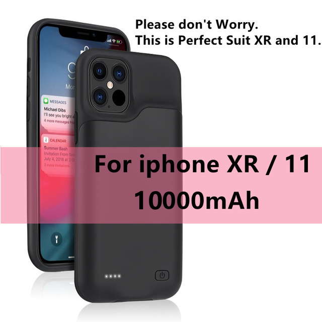 10000mAh Battery Charger Case For iPhone 11 12 Pro Max for iPhone 6 6S 7 8 Plus 7p 8p XR X S MAX SE 2 Power Bank Charging Cover: Black For iPhone 11