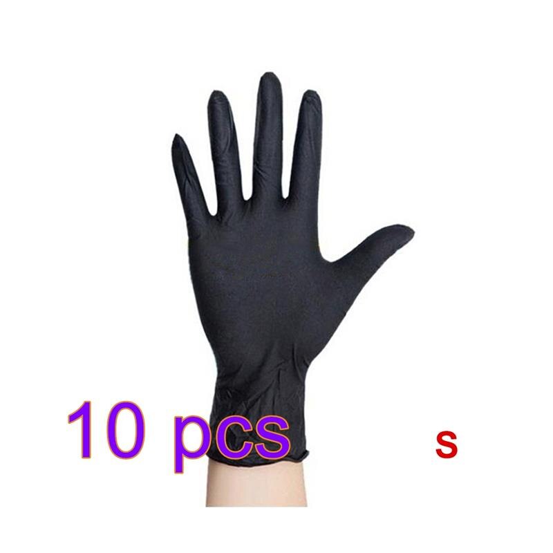 Hurtige 10/20 stk sorte guantes latex handsker engangs nitril arbejdshandsker til hjemmet gummi mad handsker tatovering: Sort 10 stk / L