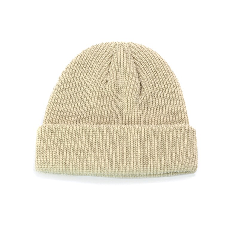 Men Knitted Hat Beanie Skullcap Sailor Cap Cuff Brimless Retro Navy Style Beanie Hat: Beige