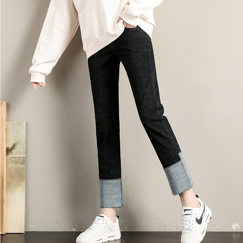 Gravidbyxor raka jeans gravidkläder 2 färger höghus nio tiondels byxor mammakläder 0296: Svart / 3xl