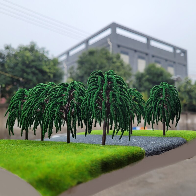 8pcs Willow Tree Model Miniature Simulation 10cm Green Tree Model Sand Table Material City Street Highway Railway Model Layout