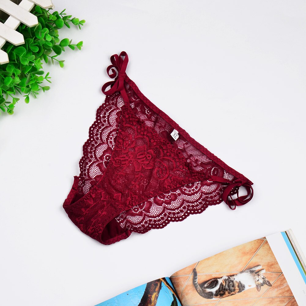 DeRuiLaDy Lace Transparent Women Low Rise Sexy Underwear Panty Women's Bowknot Lace Crotch Briefs