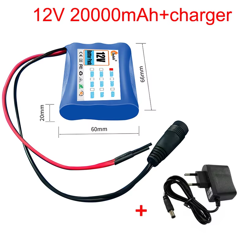 Batterie lithium-ion super aste avec chargeur, plaque de protection 3S1P, 12V, 20Ah, 12V, 100% mAh, 20000, DC 18650 V, , 12.6: BLEU CIEL