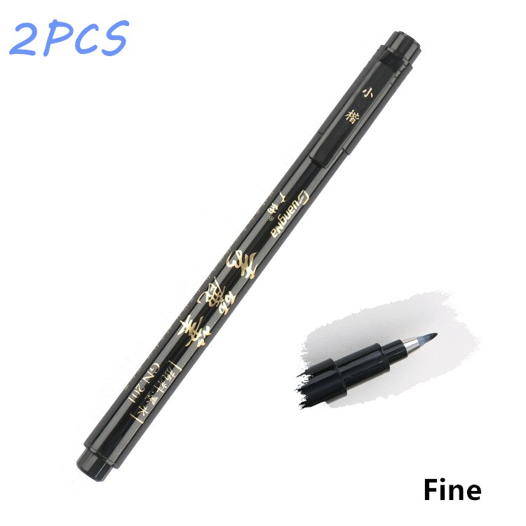 Brush Pen Calligraphy Pen Chinese Words Learning Stationery Studentart Drawingmarker Pens School Supplies: C 2PCS