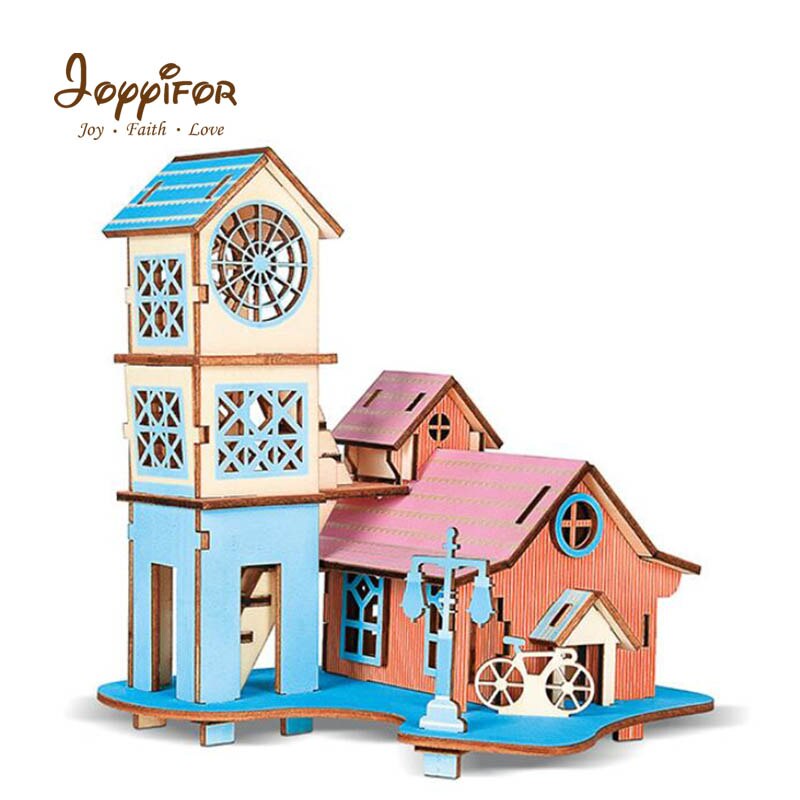 3D Mode Garden room Double storey House PuzzlesEducation Toy Model Building Wooden 3D Children's toy: Black