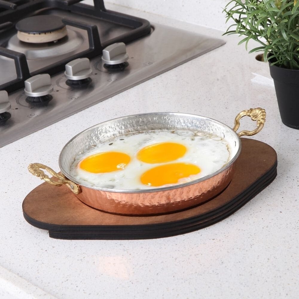 Sahan Pan Cooking Egg Omelette Copper Skillet Traditional Turkish Frying Cook Turkey Fryer Pot Brass Handles Non-Stick Kitchen