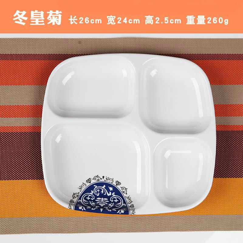 10 Inches Divided Plates,Melamine Tray Plate,Stackable,Dishwasher Safe (blue),Imitation Porcelain Square 4 Grid Fast Food Plate: 9