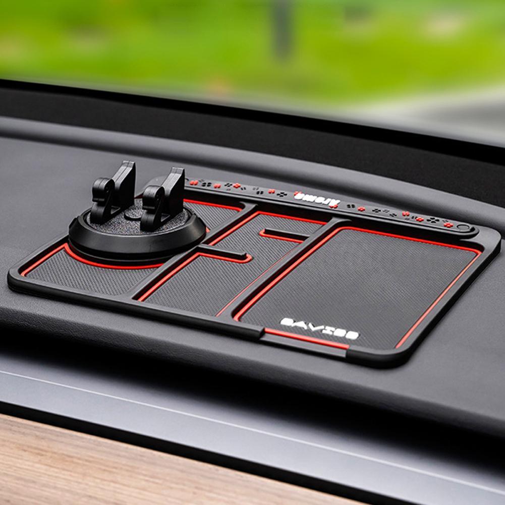4 In 1 Car Anti-Slip Mat Silicone Dashboard Sticky Phone Holder Mat Auto Non-Slip Phone Pad W Phone Holder Function Car Interior