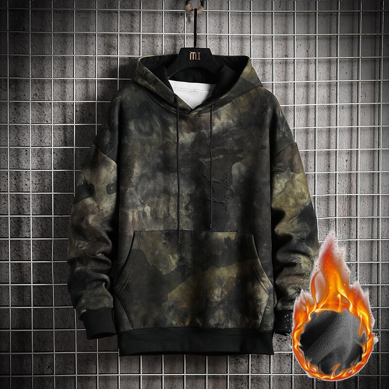 Singleroad oversized herre hættetrøjer mænd vinter varm camouflage sweatshirt hip hop japansk streetwear hættetrøje mænd sweatshirts: Grøn hættetrøje til mænd / Asiatisk-xl