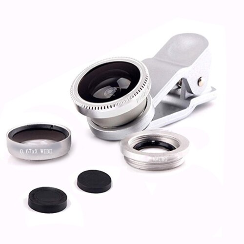 Orsda Telefono Obiettivo Fisheye lente 0.67x largo-angolo di Ingrandisci Fisheye lente 6x macro kit per le Lenti per Smartphone Macchina Fotografica Del Telefono iphone Samsung: 3in1 argento