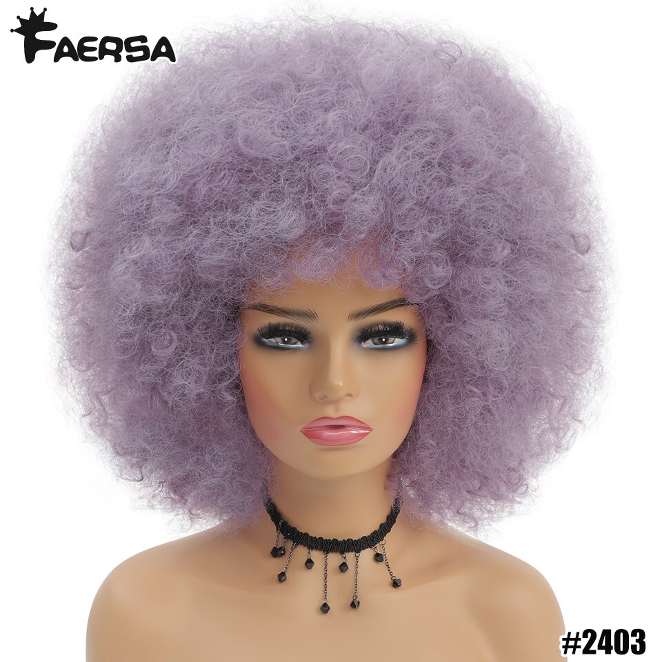 Kort haar Afro Kinky Krullende Pruiken Met Pony Voor Zwarte Vrouwen Afrikaanse Synthetische Ombre Cosplay Natuurlijke Blonde Rood Blauwe Pruik: Paars