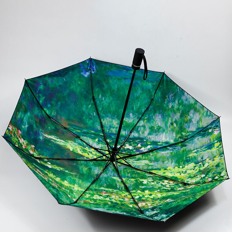 Claude Monet Oil Painting Umbrella Portable Manual 3-fold Rain Sun Umbrella For Women Parasol: automatic umbrella-2