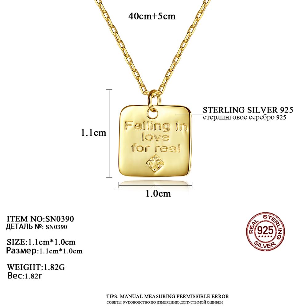 CZCITY Platz knapp Anhänger Halskette Einfache 925 Sterling Silber für Frauen & Männer 18k Gold Farbe Paar Feine Schmuck SN-390