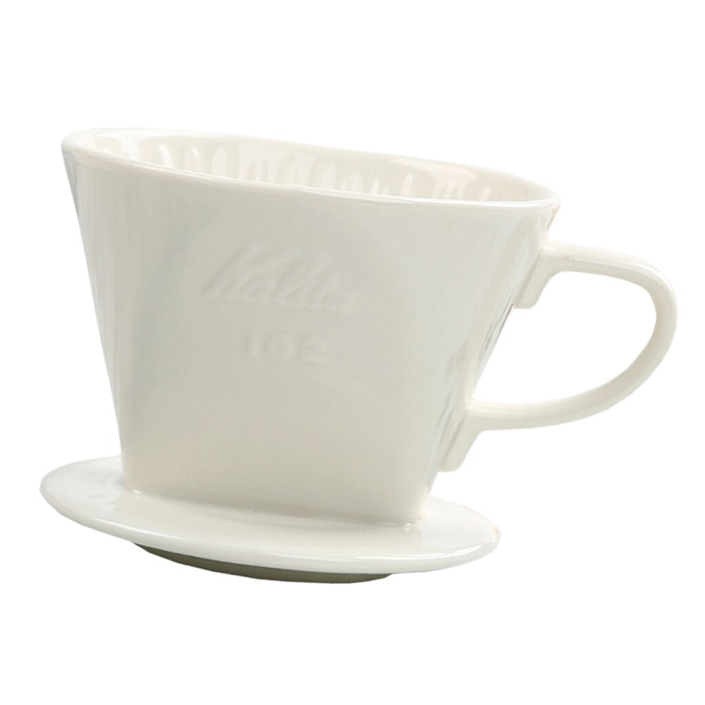 Ceramic Manual Drip Coffee Filter Cone with Cup Holder (White, 200ML - 300ML)