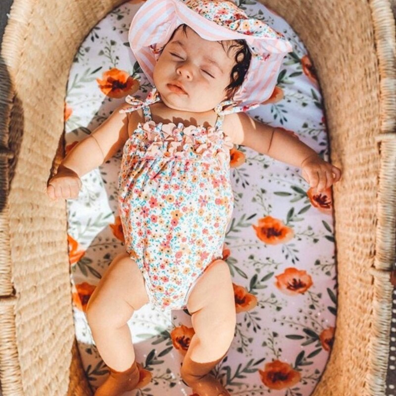 Cesta de Moisés para bebé, estampada sábana para el cuidado de la cuna, almohadilla cambiante, colchón, cubierta extraíble, Mini cama cuna, Protector L4MC