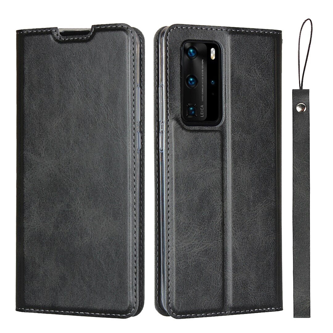 Premium capa de couro caso da aleta para huawei p40 p 40 pro p40pro ultra-fino magnética adsorção coldre sacos de negócios: for Huawei P40 Pro / GSXNW Black / Only Case