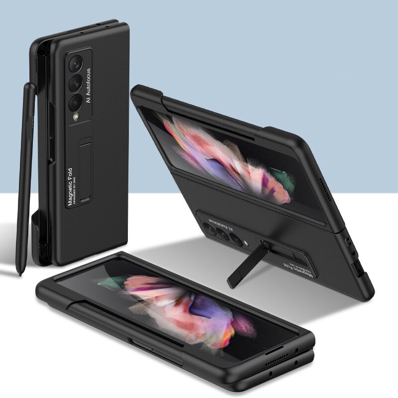 Coque rigide PC avec support à fente pour stylo, étui rigide avec béquille magnétique pour Samsung Galaxy Z Fold 3 5G: Black