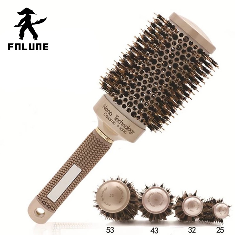 Fnlune salon styling værktøjer rundt hår kam frisør krølle hår børster kam keramisk jern tønde kam 20#826