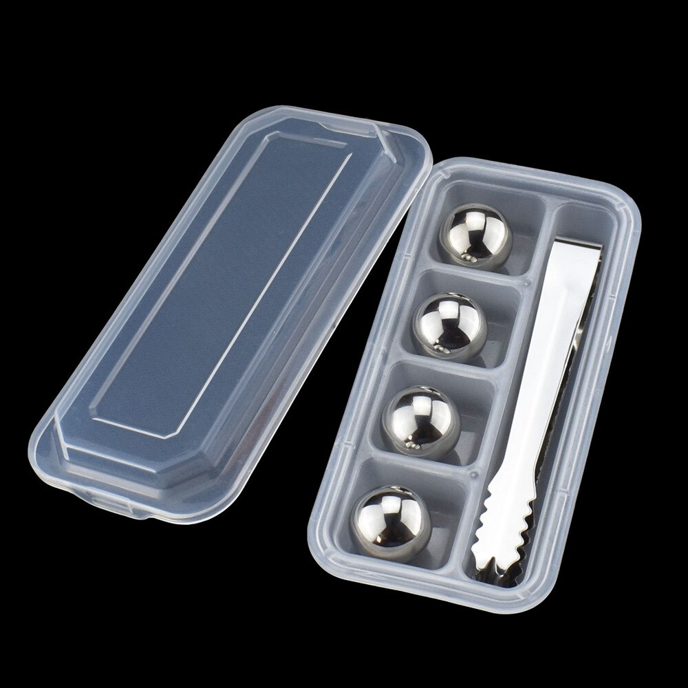 Reusable Stainless Steel Whiskey Stones Ice Cubes Wine Chillers Drinks Cooler Champagne Whiskey Bar Accessories Home Bars: Round 4PC box clip