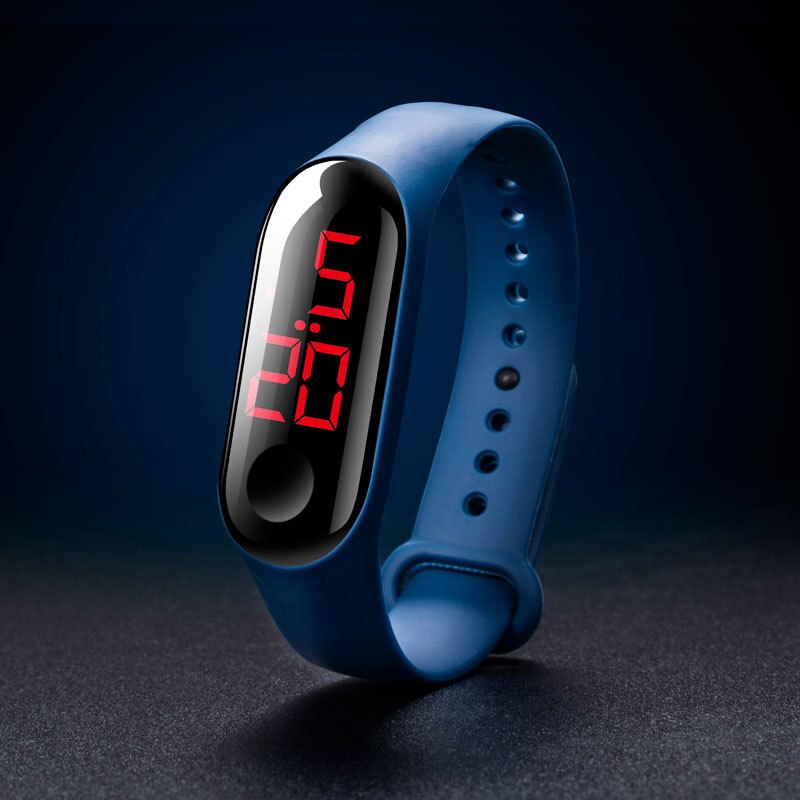électronique nouvelle montre numérique Silicone Bracelet Bracelet montre pour femmes hommes unisexe montres LED Sport écran tactile étanche: Red light Dark Blue