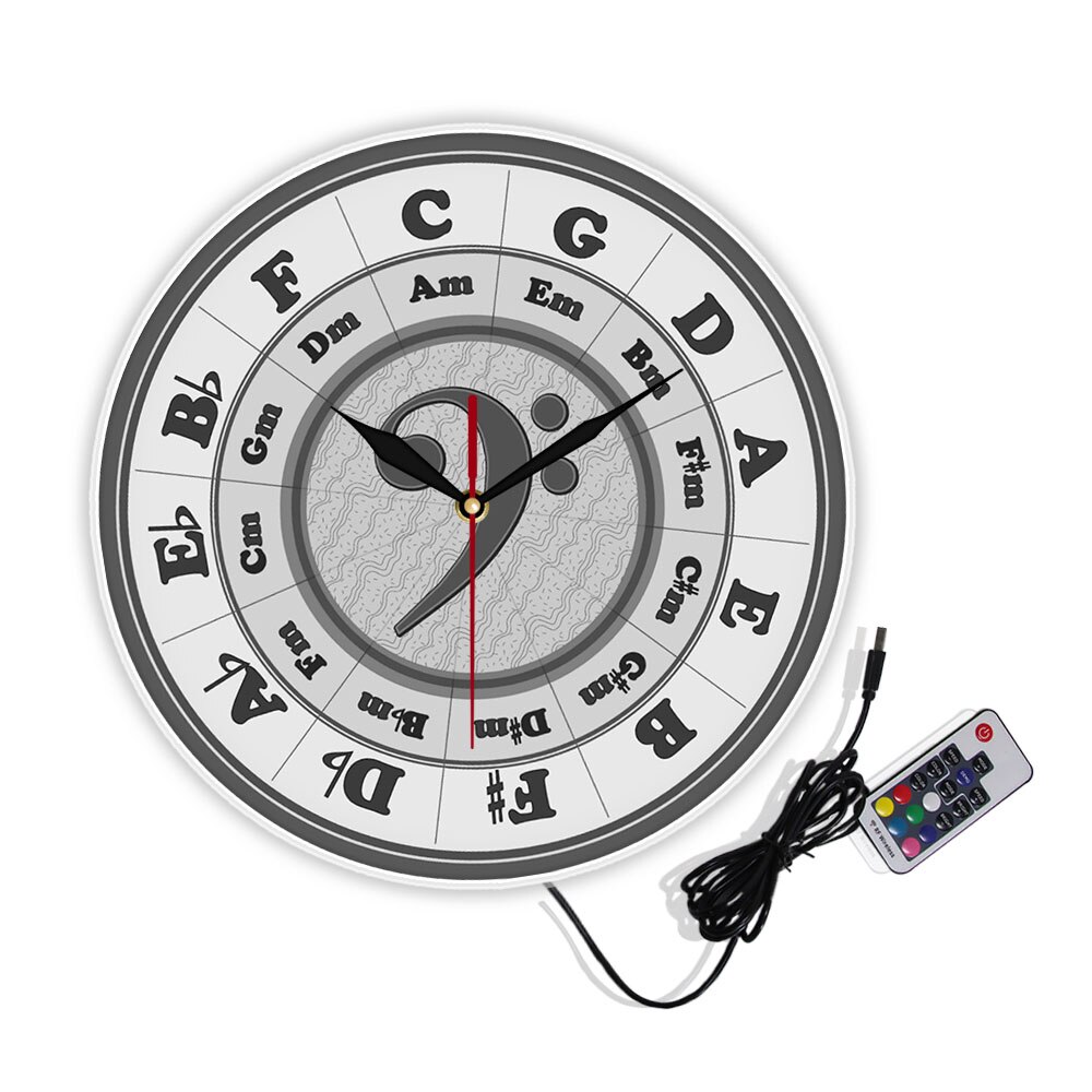 Bass Clef Circle Of Fifths Worksheet Wall Clock Home Décor Music Key Harmony Theory Wall Watch Musician Composer Artist