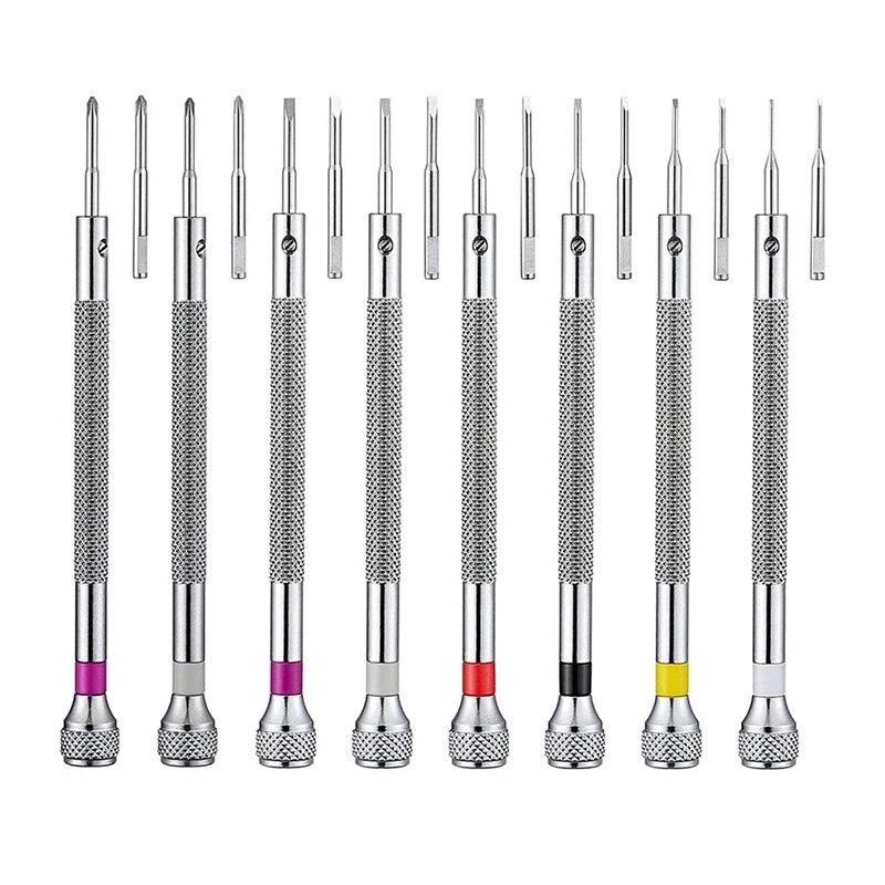 Jeu de tournevis de montre, Micro-précision, bijoux, 0.6-1.6Mm, avec 8 lames de remplacement supplémentaires pour la réparation de montres, 8 pièces