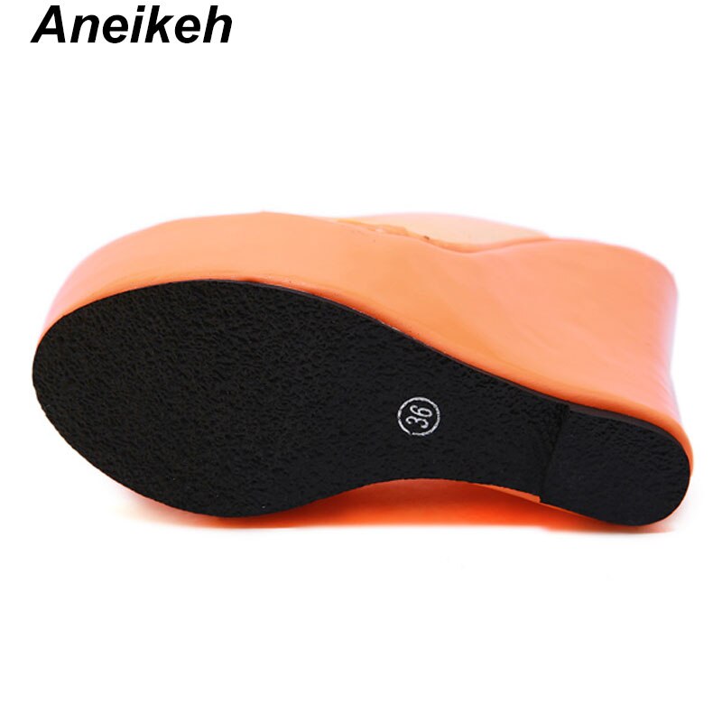 Aneikeh plattform wedge tofflor kvinnor klara genomskinliga sandaler orange gula mulor glidtjocka bottenskor ultra mycket höga