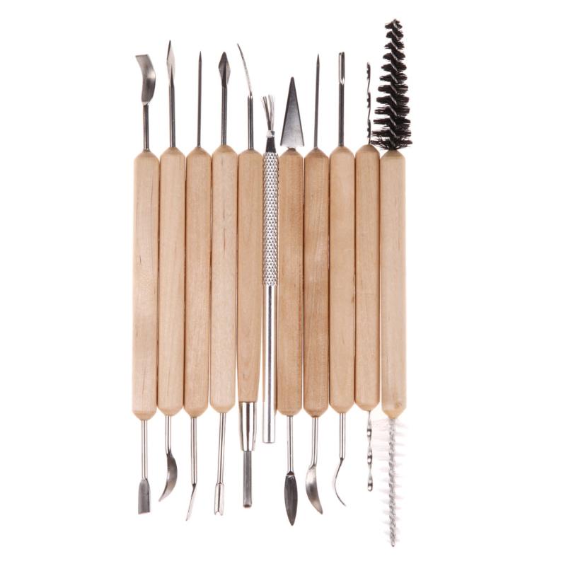 Lera skulptur kit verktyg skulptera utjämning vax carving keramik keramiska verktyg polymer shapers modellering snidade verktyg trä handtag set