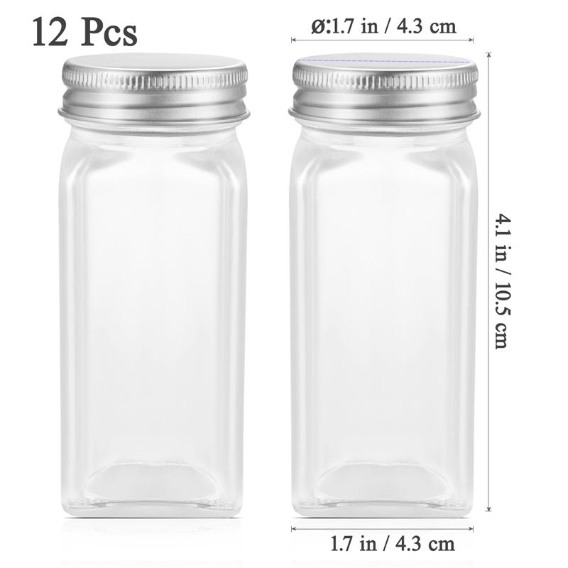 Tarros cuadrados de vidrio para especias, botellas de condimentos para cocina y acampada al aire libre, envases para condimentos con tapa, 120ML, 12 Uds.