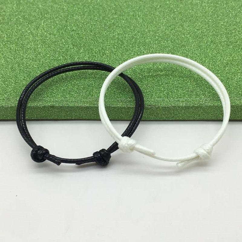 Hot 2 pz/set semplice cavigliere fatte a mano corda regolabile fortunato braccialetto alla caviglia gioielli piede per donna uomo coppia cavigliere catena: Black White